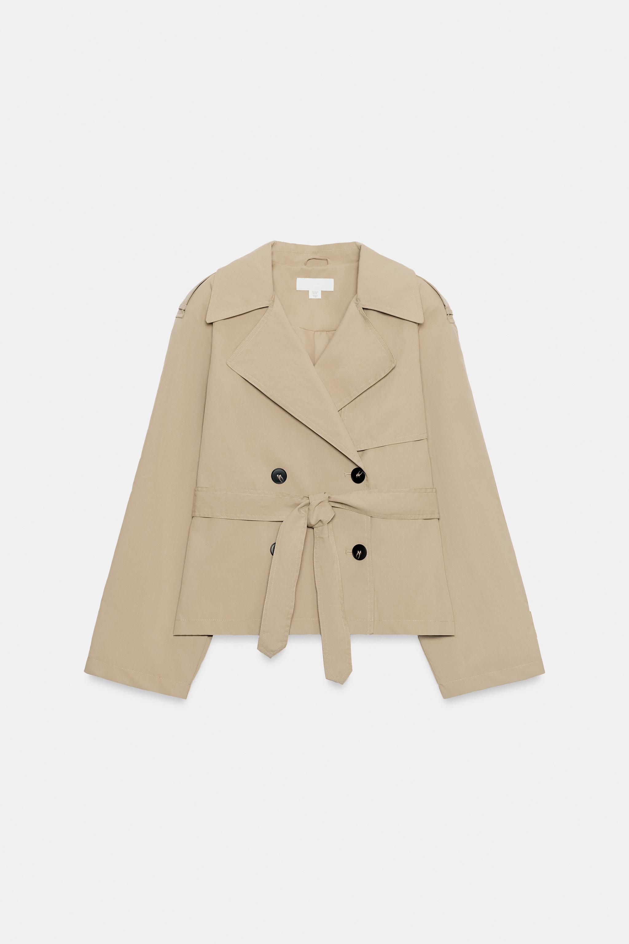 SHORT TRENCH COAT WITH SHOULDER PADS AND BELT